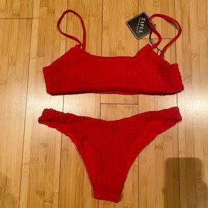 Zaful Smocked Red Bikini Top And Bottoms (NWT)